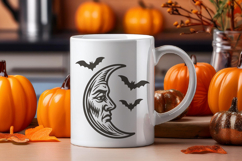 Halloween Retro Moon SVG | Vintage Crescent Moon with Bats Product Image 3