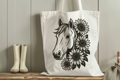 Floral Sunflower Horse Head SVG | Western Line Art Product Image 3