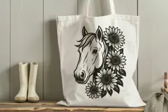 Floral Sunflower Horse Head SVG | Western Line Art Product Image 3