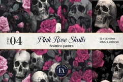 Pink Rose Skull Pattern, Gothic Floral Skull Digital Paper Product Image 1