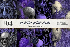 Lavender Gothic Skull Pattern, Purple Floral Skull Paper Product Image 1