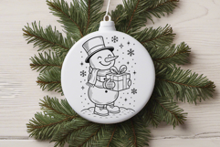 Christmas Snowman With Gift SVG | Top Hat Present Line Art Product Image 3