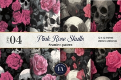 Pink Rose Skull Pattern, Gothic Floral Skull Digital Paper Product Image 1