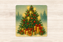 Vintage Christmas Square Coasters Sublimation PNG Clipart Product Image 3