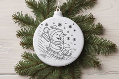 Snowman On Sled SVG | Cute Sledding Christmas Line Art Product Image 2