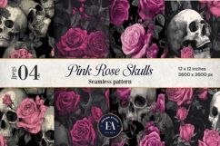 Pink Rose Skull Pattern, Gothic Floral Skull Digital Paper Product Image 1