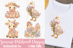 Summer Patchwork Farm Animal Sublimation Designs PNG Product Image 2