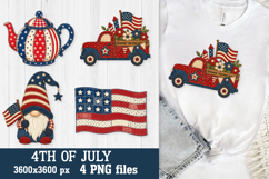 Patriotic Teapot &amp; Gnome 4th of July Patchwork PNG Files Product Image 3