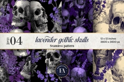Lavender Gothic Skull Pattern, Purple Floral Skull Paper Product Image 1