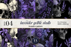 Lavender Gothic Skull Pattern, Purple Floral Skull Paper Product Image 1
