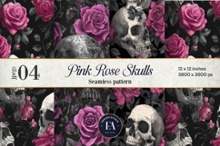 Pink Rose Skull Pattern, Gothic Floral Skull Digital Paper Product Image 1