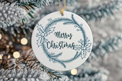 Christmas Wreath SVG | Holly Leaves and Pine Branch Frame Product Image 3
