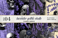 Lavender Gothic Skull Pattern, Purple Floral Skull Paper Product Image 1