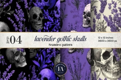 Lavender Gothic Skull Pattern, Purple Floral Skull Paper Product Image 1