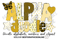Bee Honey Doodle Alphabet Letters Numbers and Clipart Product Image 1