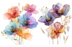 18 Abstract Watercolor Floral Clipart, Pink Purple Blue Gold Product Image 3