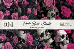 Pink Rose Skull Pattern, Gothic Floral Skull Digital Paper Product Image 1