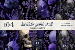 Lavender Gothic Skull Pattern, Purple Floral Skull Paper Product Image 1