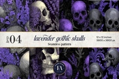 Lavender Gothic Skull Pattern, Purple Floral Skull Paper Product Image 1