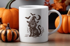 Vintage Halloween Cat SVG | Retro Black Cat in Witch Hat PNG Product Image 2