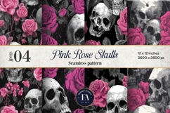 Pink Rose Skull Pattern, Gothic Floral Skull Digital Paper Product Image 1