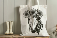 Floral Sunflower Crown Horse SVG Engraving| Boho Line Art Product Image 2