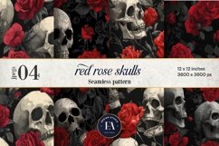 Red Rose Skull Pattern, Gothic Floral Skull Digital Paper Product Image 1