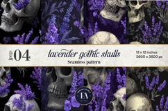 Lavender Gothic Skull Pattern, Purple Floral Skull Paper Product Image 1