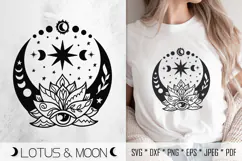 Half Moon and Lotus Flower SVG. Celestial Lotus PNG Cut File Product Image 1