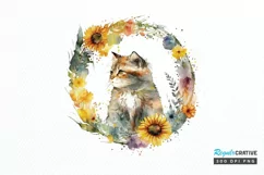 Watercolor Cat With Sunflower PNG Clipart Product Image 1