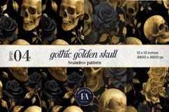 Golden Skull Seamless Pattern, Gothic Black Floral Skulls Product Image 1