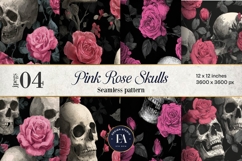 Pink Rose Skull Pattern, Gothic Floral Skull Digital Paper Product Image 1
