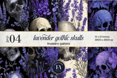 Lavender Gothic Skull Pattern, Purple Floral Skull Paper Product Image 1