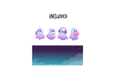 Cute Purple Ghost Daily Activities Cartoon Set Product Image 2