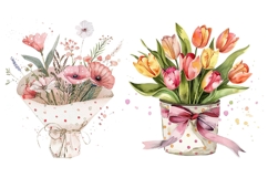 14 Watercolor Spring Flowers Clipart, Vintage Botanical Product Image 3