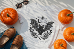 Gothic Bat with Moon and Roses SVG and PNG Clipart Product Image 2
