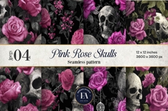 Pink Rose Skull Pattern, Gothic Floral Skull Digital Paper Product Image 1