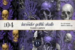 Lavender Gothic Skull Pattern, Purple Floral Skull Paper Product Image 1