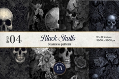 Black Skull Seamless Pattern, Gothic Black Floral Skulls Product Image 1