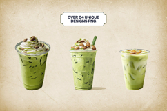 Almond Matcha Latte Clipart Bundle 4 PNG Product Image 2