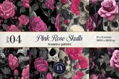 Pink Rose Skull Pattern, Gothic Floral Skull Digital Paper Product Image 1