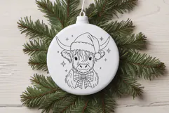 Christmas Highland Cow SVG | Santa Hat & Plaid Bow Line Art Product Image 2