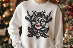 Highland Cow Reindeer SVG | Holly Berries Red Nose Xmas Product Image 2