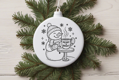 Snowman With Cookie &amp; Merry Mug SVG | Christmas Line Art Product Image 2