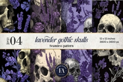 Lavender Gothic Skull Pattern, Purple Floral Skull Paper Product Image 1