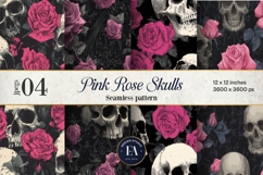 Pink Rose Skull Pattern, Gothic Floral Skull Digital Paper Product Image 1