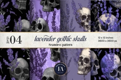 Lavender Gothic Skull Pattern, Purple Floral Skull Paper Product Image 1