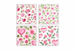 Watercolor Pink Heart and Rose Digital Paper Product Image 2