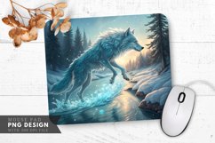 Frosty Leap Ice Blue Wolf over Frozen Stream Mouse Pad PNG Product Image 1