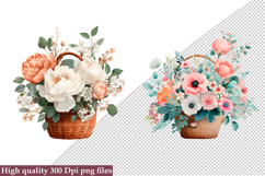 Watercolor Flower Basket Clipart, Flower Basket PNG Product Image 1